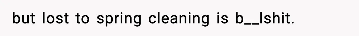 but lost to spring cleaning is b__lshit.