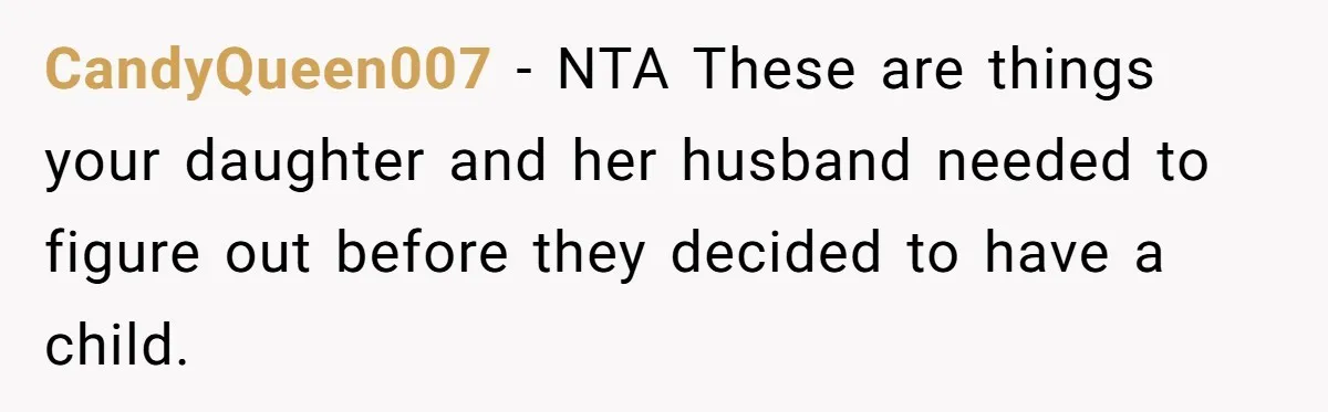 CandyQueen007 − NTA These are things your daughter and her husband needed to figure out before they decided to have a child.
