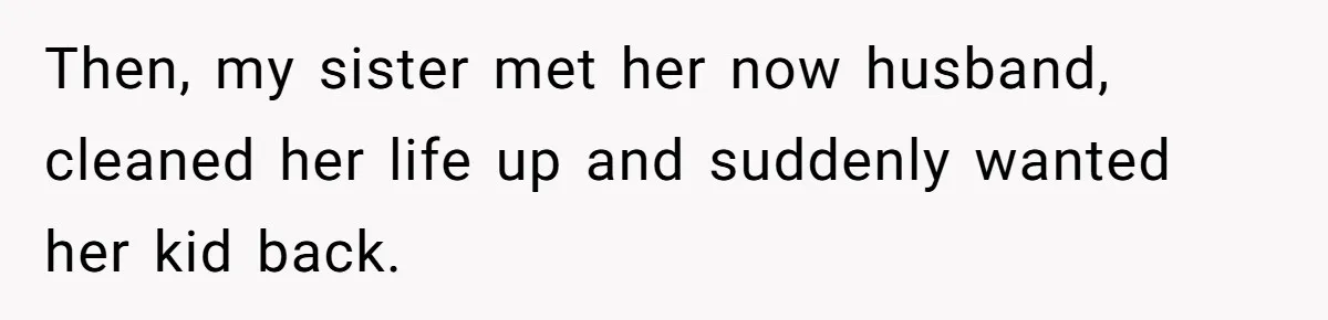 Then, my sister met her now husband, cleaned her life up and suddenly wanted her kid back.