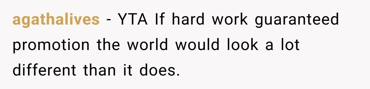 agathalives − YTA If hard work guaranteed promotion the world would look a lot different than it does.