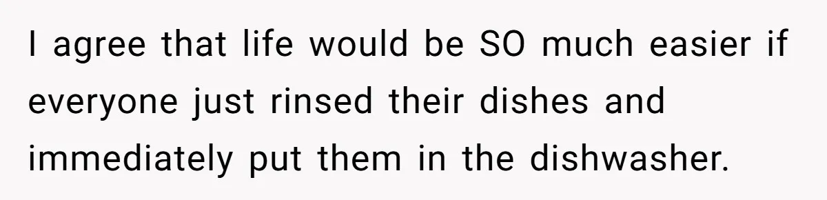 I agree that life would be SO much easier if everyone just rinsed their dishes and immediately put them in the dishwasher.