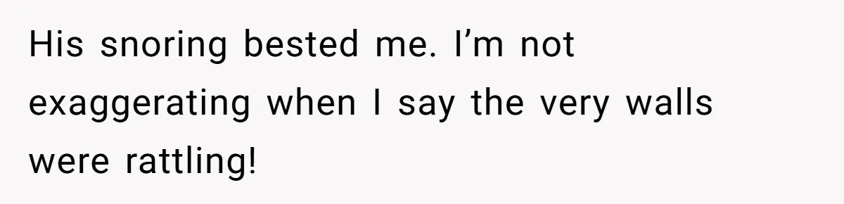 His snoring bested me. I’m not exaggerating when I say the very walls were rattling!