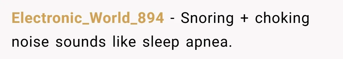 Electronic_World_894 − Snoring + choking noise sounds like sleep apnea.