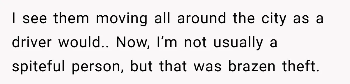 I see them moving all around the city as a driver would.. Now, I’m not usually a spiteful person, but that was brazen theft.
