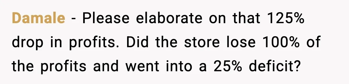 Damale - Please elaborate on that 125% drop in profits. Did the store lose 100% of the profits and went into a 25% deficit?