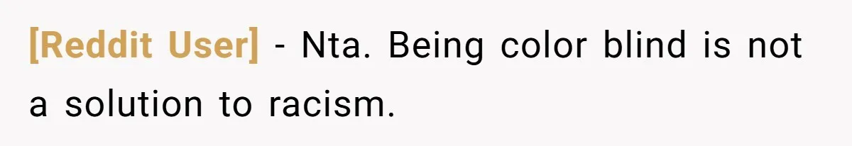 [Reddit User] − Nta. Being color blind is not a solution to racism.