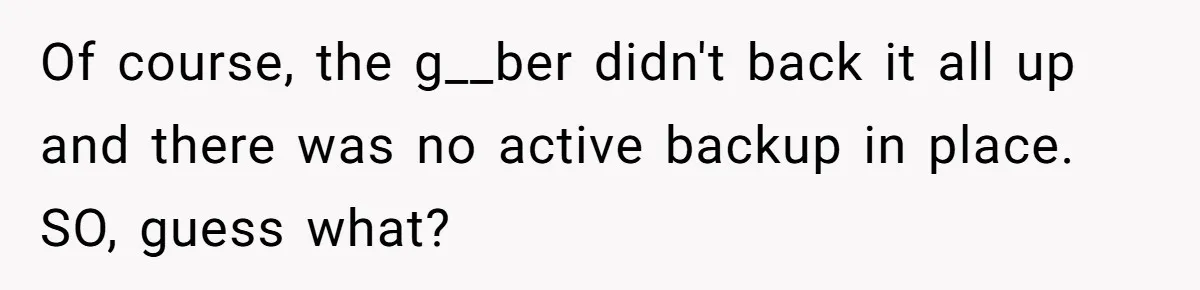 Of course, the g__ber didn't back it all up and there was no active backup in place. SO, guess what?
