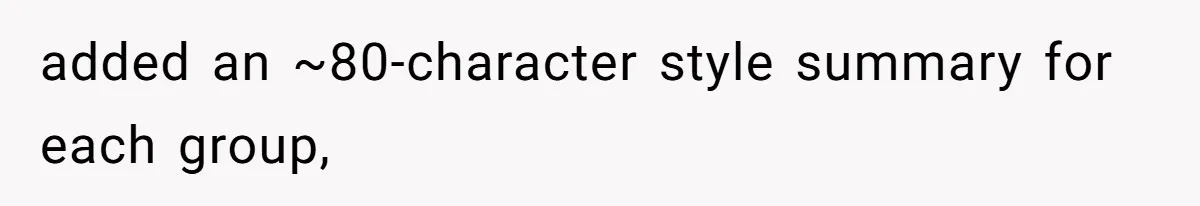 added an ~80-character style summary for each group,