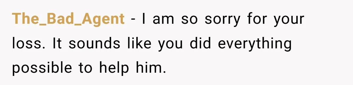 The_Bad_Agent − I am so sorry for your loss. It sounds like you did everything possible to help him.