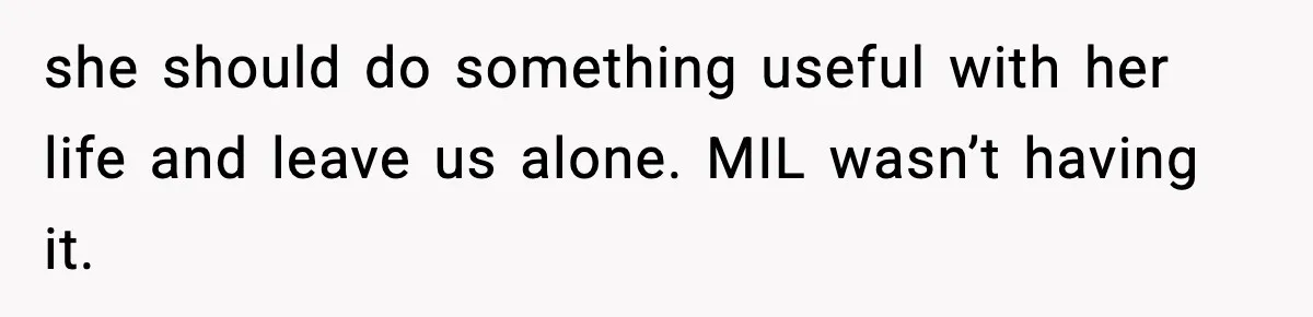 she should do something useful with her life and leave us alone. MIL wasn’t having it.