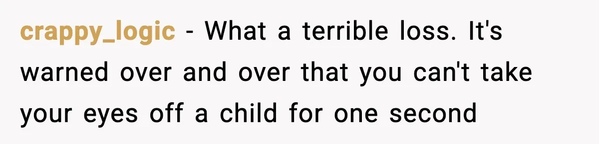 crappy_logic − What a terrible loss. It's warned over and over that you can't take your eyes off a child for one second