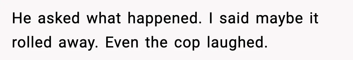 He asked what happened. I said maybe it rolled away. Even the cop laughed.
