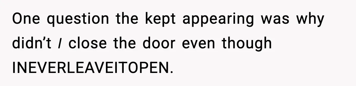 One question the kept appearing was why didn’t 𝘐 close the door even though INEVERLEAVEITOPEN.