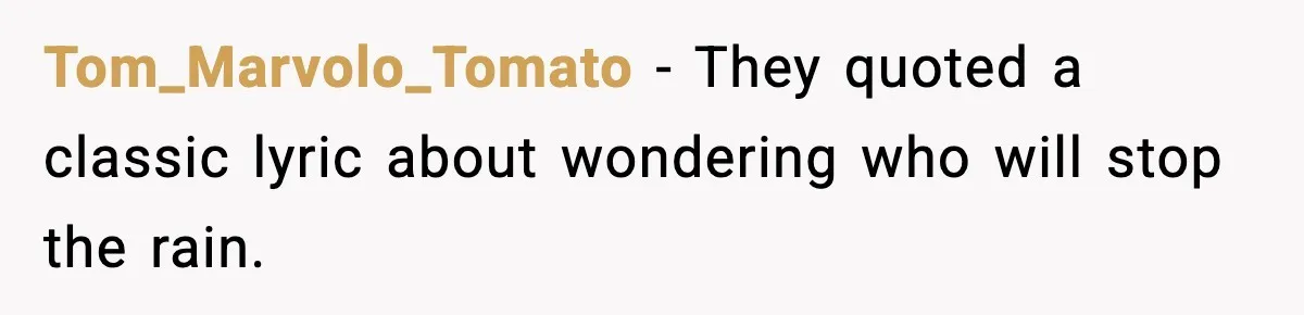 Tom_Marvolo_Tomato - They quoted a classic lyric about wondering who will stop the rain.