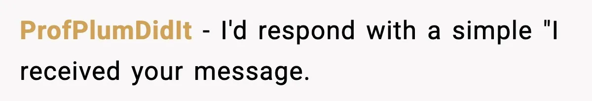 ProfPlumDidIt − I'd respond with a simple "I received your message.