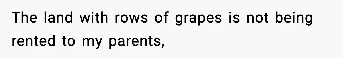 The land with rows of grapes is not being rented to my parents,
