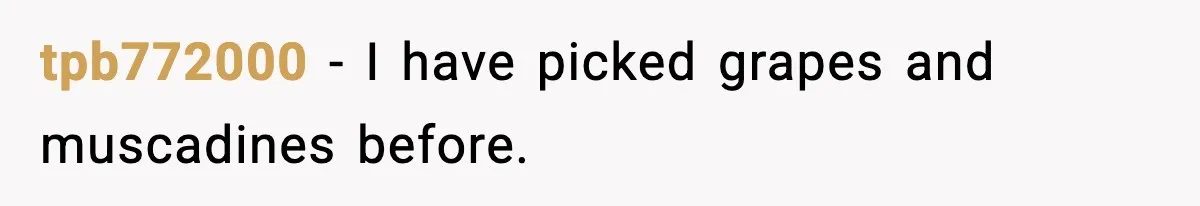 tpb772000 − I have picked grapes and muscadines before.