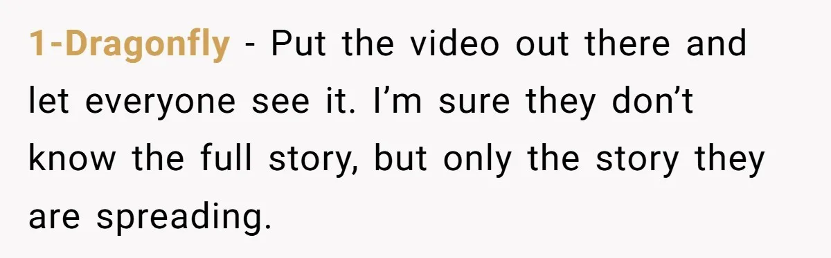 1-Dragonfly − Put the video out there and let everyone see it. I’m sure they don’t know the full story, but only the story they are spreading.