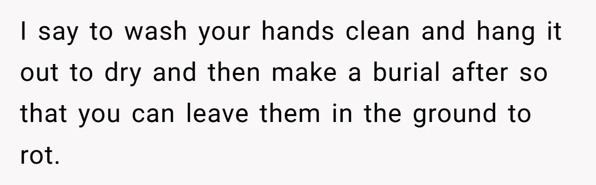 Parents Ignore Son For 26 Years, Suddenly Want Close Bond But Refuse To Help Him Buy House And Walk Away Forever I say to wash your hands clean and hang it out to dry and then make a burial after so that you can leave them in the ground to rot.