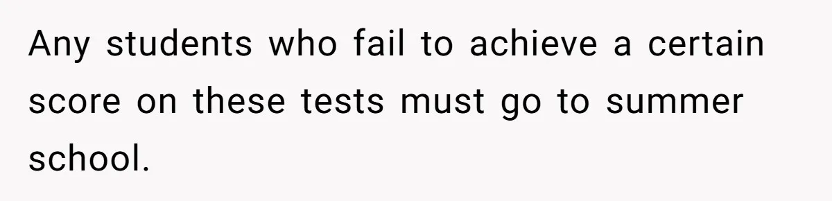 Head Of Math Department Tells Students Their Teacher Was Incompetent, Causing Summer Nightmare Any students who fail to achieve a certain score on these tests must go to summer school.