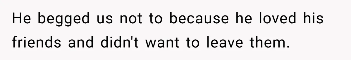 He begged us not to because he loved his friends and didn't want to leave them.