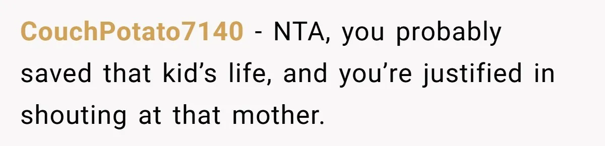 CouchPotato7140 − NTA, you probably saved that kid’s life, and you’re justified in shouting at that mother.