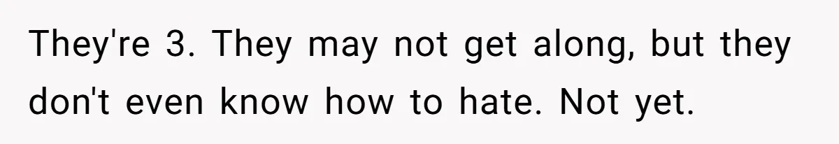 They're 3. They may not get along, but they don't even know how to hate. Not yet.