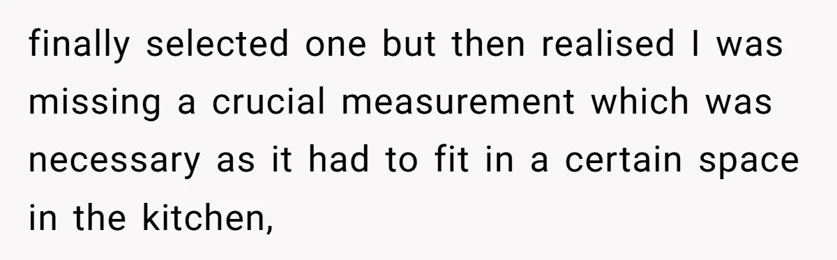 finally selected one but then realised I was missing a crucial measurement which was necessary as it had to fit in a certain space in the kitchen,