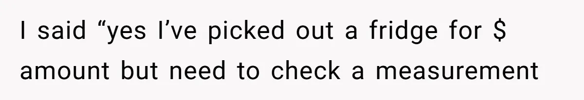 I said “yes I’ve picked out a fridge for $ amount but need to check a measurement