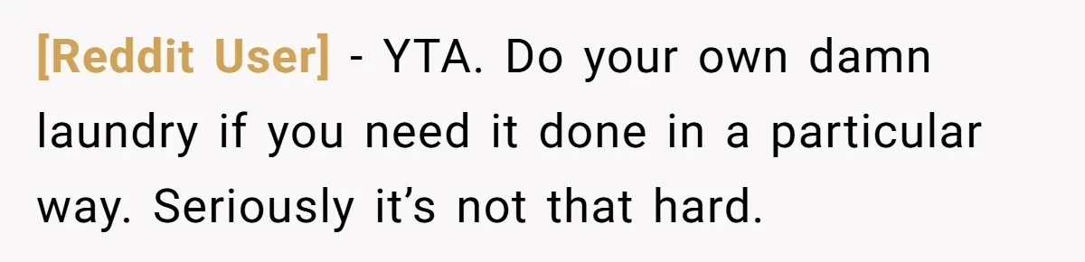 [Reddit User] − YTA. Do your own damn laundry if you need it done in a particular way. Seriously it’s not that hard.