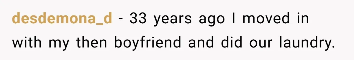 desdemona_d − 33 years ago I moved in with my then boyfriend and did our laundry.