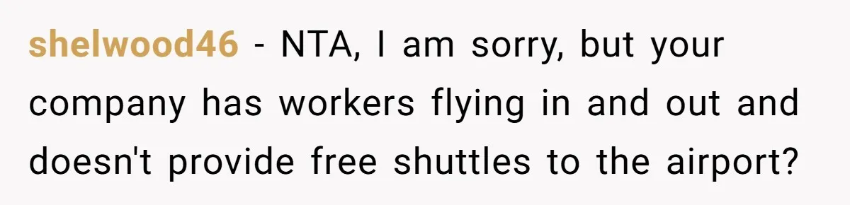 Man Refused To Take A Smelly Co-Worker To The Airport, And Now Everyone Thinks He’s The Jerk shelwood46 − NTA, I am sorry, but your company has workers flying in and out and doesn't provide free shuttles to the airport?