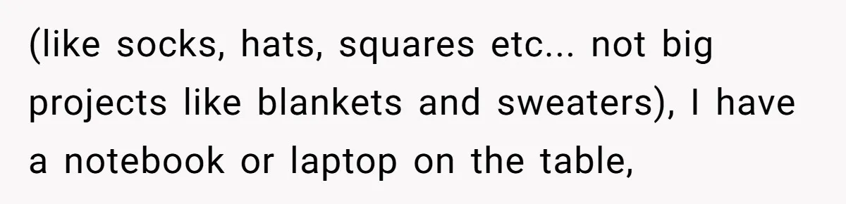 (like socks, hats, squares etc... not big projects like blankets and sweaters), I have a notebook or laptop on the table,