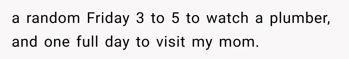 a random Friday 3 to 5 to watch a plumber, and one full day to visit my mom.