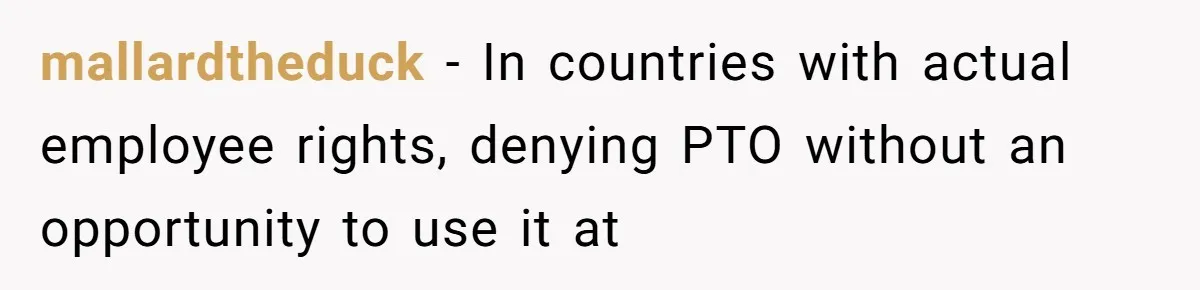 mallardtheduck − In countries with actual employee rights, denying PTO without an opportunity to use it at