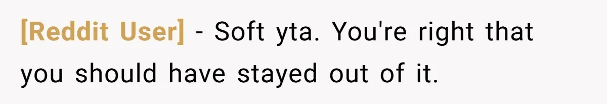 [Reddit User] − Soft yta. You're right that you should have stayed out of it.