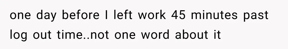 Boss Told Employee To Be On Time, So He Adjusted His Schedule To The Minute And Now His Boss Is Regretting It one day before I left work 45 minutes past log out time..not one word about it