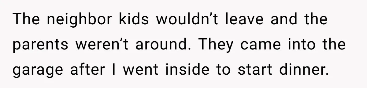 The neighbor kids wouldn’t leave and the parents weren’t around. They came into the garage after I went inside to start dinner.