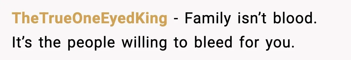 TheTrueOneEyedKing - Family isn’t blood. It’s the people willing to bleed for you.