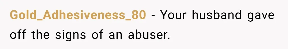 Gold_Adhesiveness_80 − Your husband gave off the signs of an abuser.