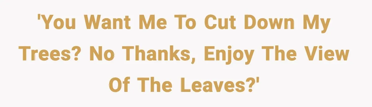 'You want me to cut down my trees? No thanks, enjoy the view of the leaves?'