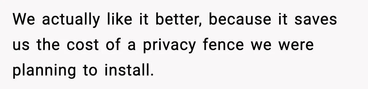 We actually like it better, because it saves us the cost of a privacy fence we were planning to install.