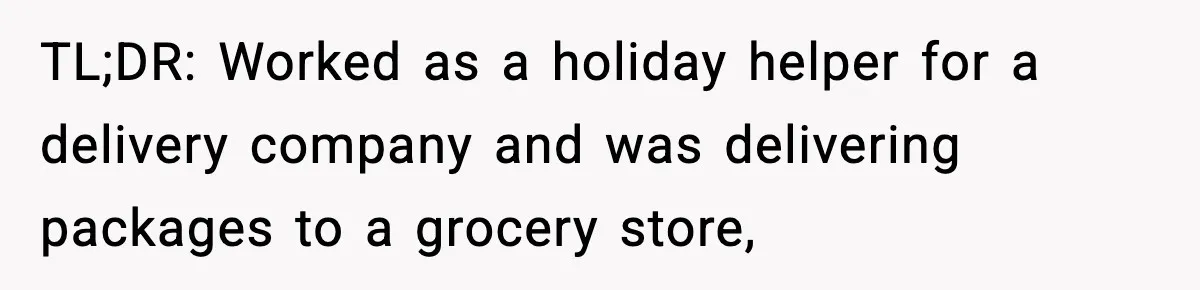 TL;DR: Worked as a holiday helper for a delivery company and was delivering packages to a grocery store,