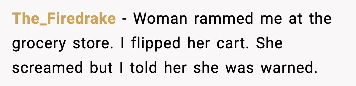 Traveler Stands Her Ground After Aggressive Couple Rams Her in Security Line The_Firedrake - Woman rammed me at the grocery store. I flipped her cart. She screamed but I told her she was warned.