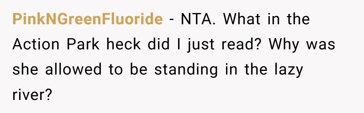 PinkNGreenFluoride − NTA. What in the Action Park heck did I just read? Why was she allowed to be standing in the lazy river?