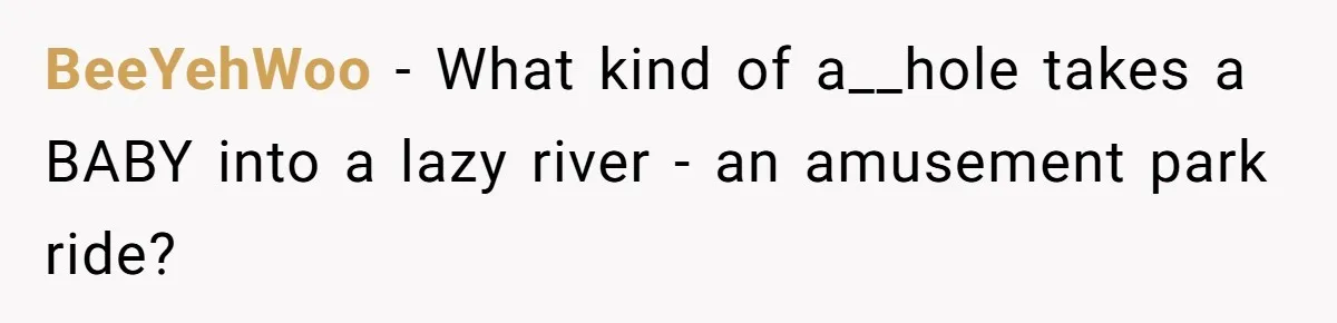 BeeYehWoo − What kind of a__hole takes a BABY into a lazy river - an amusement park ride?