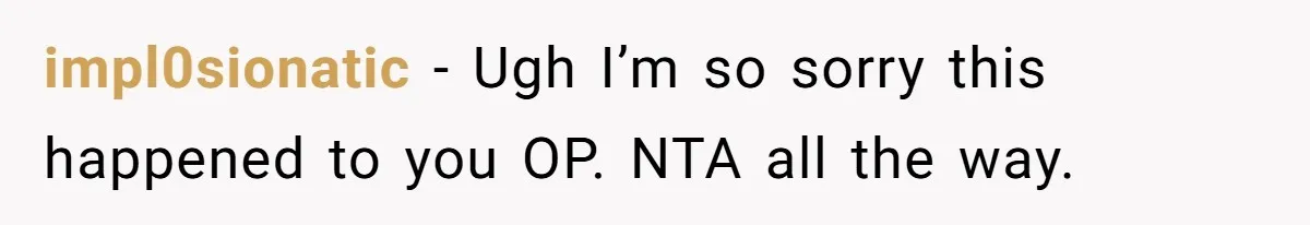 impl0sionatic − Ugh I’m so sorry this happened to you OP. NTA all the way.