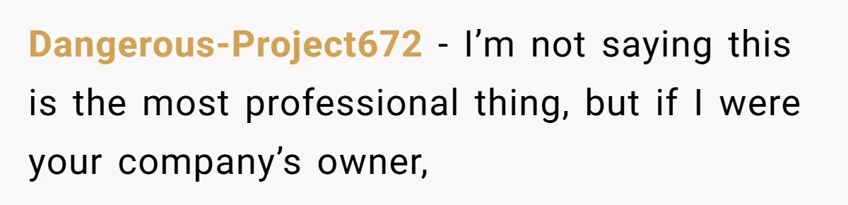 Dangerous-Project672 − I’m not saying this is the most professional thing, but if I were your company’s owner,