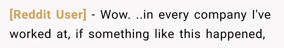 [Reddit User] − Wow. ..in every company I've worked at, if something like this happened,
