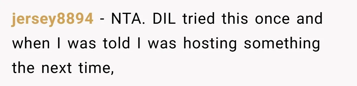 jersey8894 − NTA. DIL tried this once and when I was told I was hosting something the next time,